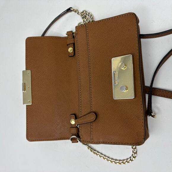 Michael Kors Crossbody Flap Top Bag Chain Wax Canvas Tan Gold - Picture 3 of 10